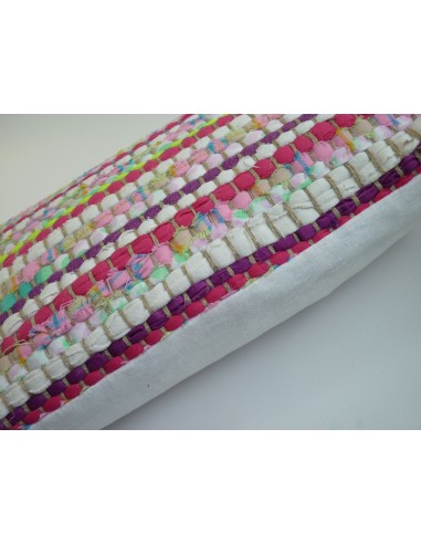 Coussin tissé rectangulaire rose