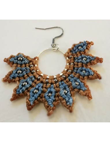 Boucles d'oreilles macramé bleu & marron