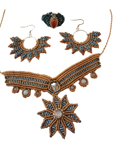 Boucles d'oreilles macramé bleu & marron